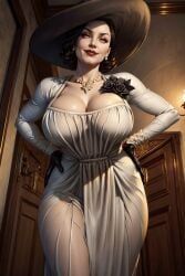 ai_generated alcina_dimitrescu ass big_ass big_breasts brown_hair cleavage dress huge_breasts large_breasts lunerae mature_female milf mommy resident_evil resident_evil_8:_village solo solo_focus thick_thighs