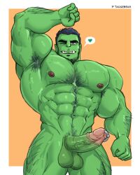 balls bara beard big_balls big_penis body_hair erection green-skinned_male green_body green_skin happy_trail male male_nipples male_only muscular_male nipples nude orc orc_male penis pubic_hair simshenko taogebear teeth teeth_visible tusks