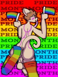 anthro ass backsack balls closed_eyes clothing domestic_cat ears_up felid feline felis flaccid genitals hair helloimfurry_(artist) hiffy_(helloimfurry) legwear legwear_only lgbt_pride lgbt_pride_month male male_only mammal mostly_nude penis pride_color_clothing pride_color_flag pride_colors raised_leg rear_view shaded simple_background simple_shading solo stockings stockings_only tail tongue tongue_out