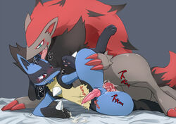 anal anal_sex blush cum cum_in_ass cum_inside duo erection furukara knot lucario male male_only multiple_males nintendo penetration penis pokemon pokemon_(species) rape tears video_games yaoi zoroark