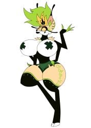 4_arms android big_breasts big_thighs furry giant_breasts green_hair helluva_boss holidaygirl multi_arm multi_limb queen_bee-lzebub_(helluva_boss) robot vivziepop yellow_body