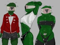 absurd_res amer1can0 bulge clothing crop_top cult_of_the_lamb erection eyeless femboy hi_res humanoid latex latex_clothing leshy_(cult_of_the_lamb) male massive_monster_(studio) masturbation moss plant sex_toy shirt solo topwear vibrator