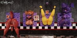 2:1 animatronic ankle_cuffs anthro areola ass avian balls bear big_breasts big_butt big_penis bird blue_eyes blush bonfie bonnie_(cally3d) bonnie_(fnaf) breasts canid canine chica_(cally3d) chica_(fnaf) chicken chiku codabun cuff_(restraint) female fexa five_nights_at_freddy's fox foxy_(cally3d) foxy_(fnaf) freddy_(fnaf) fredina's_nightclub fredina_(cally3d) frenni_fazclaire futanari galliform gallus_(genus) genitals glowing glowing_eyes group gynomorph herm hi_res intersex lagomorph leporid machine mammal nipples penis phasianid pink_eyes pussy rabbit restraints robot scottgames through_wall