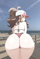 asking_for_it asking_for_sex baseball_cap beach big_ass bikini cameltoe fat_ass heart_symbol hilda_(pokemon) los_angeles pokemon pokemon_bw ponytail public
