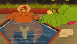 2boys anthro avian big_ass big_belly big_bulge big_butt big_penis bird brown_body gay green_body hat huge_ass huge_bulge huge_butt huge_cock jacuzzi jose_carioca liquor_bottle male male_only martini_glass obese obese_male outie overweight overweight_male panchito_pistoles pool wink