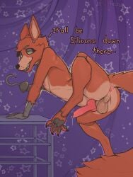 2024 3:4 absurd_res animal_genitalia animal_penis animatronic anthro anus ass backsack balls big_tail bodily_fluids canid canine canine_genitalia canine_penis claws curtains eye_patch eyewear five_nights_at_freddy's fox fox_tail foxy_(fnaf) fur gay genital_fluids genitals grey_pawpads hi_res hook looking_at_viewer machine male male_only mammal nipples nude orange_body orange_fur pawpads penis perineum precum raised_leg robot scottgames smile solo taffhazy tail text thick_thighs yellow_eyes