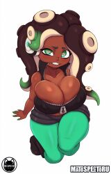 1girls bencs big_breasts black_hair cleavage color color_edit colored dark-skinned_female dark_skin female female_only green_eyes large_breasts looking_at_viewer marina_(splatoon) matospectoru mole_under_mouth nintendo nipple_bulge solo solo_female solo_focus splatoon splatoon_2 thick_thighs thighs wide_hips zipper