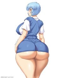 abridged-satoko alternate_breast_size ass ass_focus blue_hair bottomless fat_ass female neon_genesis_evangelion red_eyes rei_ayanami school_uniform short_hair thick_ass