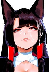 1girls ai_generated akagi_(azur_lane) animal_ears azur_lane black_hair cum cum_on_face female female_only fox_ears light-skinned_female light_skin novelai red_eyes sakura_empire_(azur_lane) solo unimpressed