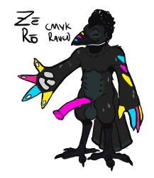 absurd_res afro animal_genitalia animal_penis anthro avian balls belly_nipples bird cmyk corvid corvus_(genus) equine_genitalia equine_penis genitals hi_res male nipples nude oscine passerine penis qwaxi~lixard raven ze_ro