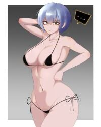 1girls angela_(library_of_ruina) big_breasts blue_hair breasts female female_focus female_only library_of_ruina looking_at_viewer micro_bikini project_moon short_hair thighs yellow_eyes