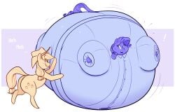 2anthro 2girls anthro applejack_(mlp) blue_body blue_skin blueberry blueberry_inflation brony horse horse_girl inflated_belly inflation inflation_fetish looking_at_another massive_ass massive_belly my_little_pony obese obese_female ponies pony puffy_sleeves ridiculouscake rolling_over smug sunken_head sunken_limbs tail tail_tuft unicorn unicorn_horn violet_beauregarde_(cosplay) worried