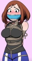 blush bondage bound female female_focus female_only gag gagged jam-orbital my_hero_academia ochako_uraraka shibari_over_clothes submissive submissive_female tied_up