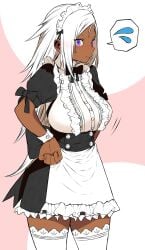 1girls blush_lines busty cuffs_(clothing) dark-skinned_female dark_skin female final_fantasy final_fantasy_iv genderswap_(mtf) golbez hands_on_hips jpeg looking_at_viewer maid_headdress maid_outfit maid_uniform nervous_sweat no_sex non-nude ojigimn purple_eyes solo solo_female square_enix tagme thighhighs villainess white_hair white_thighhighs