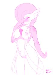 1girls 2014 absurd_res anthro bikini blush breasts clothed clothing cute fatelogic female female_gardevoir female_only gardevoir hi_res humanoid navel nintendo nipples pokemon pokemon_(species) pokemon_rse pussy skimpy sling_bikini solo standing swimsuit text translucent video_games