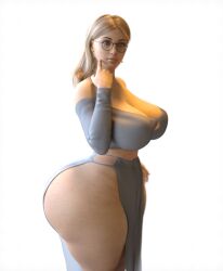 ass ass_bigger_than_head blonde_hair breasts clothing female glasses rev2019 solo