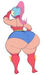 1girls back_view big_ass bottom_heavy brawl_stars elpiromanias female female_only huge_ass hyper_ass janet_(brawl_stars) pink_hair solo thick_thighs wide_hips