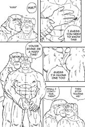 anthro canine dialogue feline furry furry_only lion male male_only mammal multiple_males muscles nude penis ryuu_majin shower yaoi