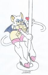 bat_humanoid beige_fur beige_nipples big_breasts big_hips furry heart_symbol kissing looking_at_viewer marlon64 naked_boots naked_female naked_gloves pole_dance pole_dancer pole_dancing rouge_the_bat solo_female sonic_(series) traditional_drawing_(artwork) white_background white_hair wink