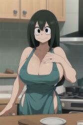 ai_generated apron_only green_hair huge_ass kitchen looking_at_viewer my_hero_academia naked_apron tsuyu_asui