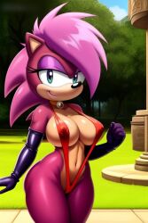 ai_generated anthro ass breasts furry magenta_body oiled pink_hair seductive shiny_skin sling_bikini sonia_the_hedgehog sonic_(series) sonic_the_hedgehog_(series) sonic_underground two_tone_body