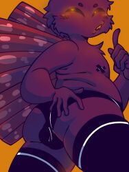 3:4 anthro arthropod ass blush chai_art clothed clothing domestic_silk_moth fur insect_wings insects legwear lepidopteran male moth pasties simple_background solo solo_focus thigh_highs wings