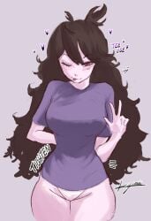 1girls asexual asexual_pride_colors brown_hair female heart jaiden jaiden_animations jaidenanimations kyumini looking_at_viewer pajamas_challenge pajamas_challenge_(meme) pajamas_pull panties peace_sign smirking solo text tight_clothing wink youtube youtuber