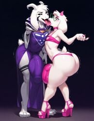 2boys ai ai_generated anthro asriel_dreemurr big_ass big_bulge big_butt big_dick deltarune femboy furry huge_ass huge_bulge huge_butt huge_cock hyper_balls lipstick male/male male_only ralsei ralsei_with_white_fur thiccglitch tongue_out undertale