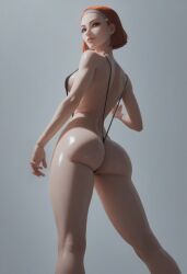 ai_generated ass ass_focus bo-katan_kryze bob_cut clone_wars duchess_eugene headband headgear headwear looking_at_viewer looking_back low-angle_view naked naked_female nude nude_female orange_hair shiny_skin short_hair sideboob sling_bikini slingshot_swimsuit star_wars