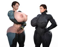 2girls alphaprimaris bodysuit female female_only halo_(game) halo_(series) hyper_ass hyper_breasts multiple_girls sarah_palmer spartan_(halo) techsuit