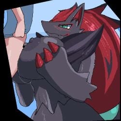 2d blue_eyes boobjob cum_on_breasts cumdrip female_fox furry human_on_anthro lustful_gaze male_human/female_pokemon massive_breasts nintendo no_sound pokemon pokemon_(species) pokephilia saliva_trail shorter_than_30_seconds sky_necko tagme video video_games zoroark