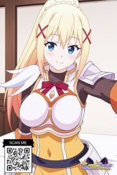 ai_generated armor bangs blonde_hair blue_eyes blush bodysuit braid breastplate breasts closed_mouth clothing covered_navel darkness_(konosuba) female female hair_between_eyes hair_ornament hairclip kono_subarashii_sekai_ni_shukufuku_wo! large_breasts littlehentai long_hair looking_at_viewer navel ponytail savitar savitar_(artist) shoulder_armor sidelocks smile solo sword_art_online tied_hair x_hair_ornament