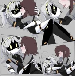 blush bunnyjesters comic flustered glitch_productions human j_(murder_drones) jessa_(murder_drones) kissing laugh murder_drones reddit robot safe_for_work saliva serial_designation_j sfw tessa_elliot tessa_elliot_(space_suit) they_should_be_canon_i_love_robot_yuri yall_dont_report_this_as_low_quality_pretty_please? yuri