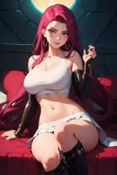 1girls ai_generated big_breasts breasts jessie_(pokemon) long_hair miniskirt pink_hair pokemon solo solo_female topwear