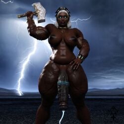 1futa 3d 3d_(artwork) african big_breasts blue_eyes breasts cum cum_drip dark-skinned_futanari dark_skin futa_only glowing_eyes hammer huge_cock marvel marvel_rivals mjolnir muscular muscular_futanari nipples penis solo solo_futa storm_(x-men) valentine_mafia3d veiny_penis weapon white_hair x-men