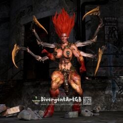 3d 3d_(artwork) blood cock_cage demon demon_girl demoness divergentartgb futanari hooves huge_cock monster monster_girl muscular muscular_futanari penis red_hair solo solo_futa