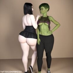 1futa 1girls 3d 3d_(artwork) ass beast_boy big_ass bulge bulge_through_clothing dc_comics erection erection_under_clothes female futanari genderswap_(mtf) green_skin huge_ass penis_outline prime3dx raven_(dc) teen_titans