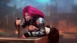 1girls 3d animated badass girl green_eyes katarina_du_couteau league_of_legends long_hair red_hair shorter_than_30_seconds sound tagme video weapon