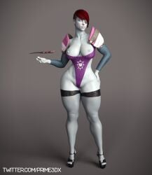 1girls 3d 3d_(artwork) big_breasts blue_skin breasts bungie destiny_(game) female nipples petra_venj prime3dx red_hair solo wide_hips