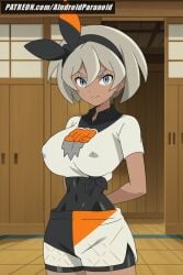 ai_generated aindroidparanoid ass bea_(pokemon) big_ass big_breasts big_butt blue_eyes busty curvy cute dark_skin fat_ass female female_only fit_female gray_eyes gray_hair gym_leader hips huge_ass huge_breasts large_ass large_breasts legs narrow_waist pokemon pokemon_(species) pokemon_trainer short_hair slim_waist stable_diffusion tan_skin thick_ass thick_thighs voluptuous waist watermark wide_hips