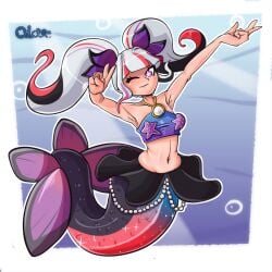 1:1 1girl bra color cute female_only flat_chest interspecies long_tail looking_at_viewer mermaid mermaid_tail oilove original_character pretty_girl purple_eyes red_tail safe starfish watermark wide_hips winking_at_viewer