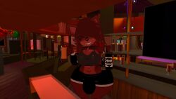 bartender bruce911 bulge_under_clothes femboy fexa holding_beer_glass holding_bottle looking_at_viewer male male_focus male_only short_shorts smile_at_viewer tank_top thick_thighs vrchat vrchat_avatar