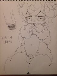 2015 balls blush caprine flaccid kemoisumi kemono kneeling male male_only mammal navel nude penis ram scared solo uncut wool young