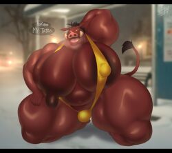 anthro big_breasts big_nipples bobthetanuki breasts_bigger_than_head busty busty_boy disney extrasizedbob furry male male_breasts male_only male_tits male_with_breasts mankini pumbaa small_bulge the_lion_king yellow_mankini