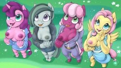 16:9 2022 5_fingers anthro anthrofied blue_eyes breasts cheerilee_(mlp) clothing digital_media_(artwork) dress earth_pony equid equine eyelashes feathered_wings feathers female fingers fluttershy_(mlp) friendship_is_magic green_eyes green_hair grey_body grey_nipples group hair happy hasbro hi_res horn horse humanoid_hands looking_up mammal marble_pie_(mlp) my_little_pony mysticalpha mythological_creature mythological_equine mythology nipples open_mouth open_smile pegasus pink_body pink_hair pink_nipples pony purple_body purple_eyes purple_hair purple_nipples smile standing sugar_belle_(mlp) undressing unicorn widescreen wings yellow_body yellow_feathers