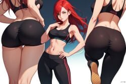 ai_generated green_eyes gym gym_uniform katarina_du_couteau league_of_legends red_hair solo