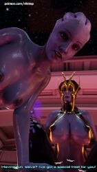 3d alien alien_futanari asari benezia big_dick blender bondage comic comic_page commander_shepard english english_text futa_on_male futanari gimp gimp_suit latex liara_t'soni mass_effect matriarch_benezia small_penis_humiliation vikhlop