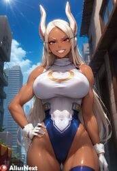 ai_generated aliusnext bunny_ears bunny_girl dark-skinned_female high_resolution highres miruko muscular_female my_hero_academia my_hero_academia:_two_heroes patreon stirrup_legwear suit tagme tomboy