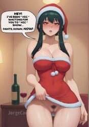 1girls ai_generated bedroom big_breasts blush blush_lines blushing_at_viewer blushing_female breasts busty busty_female busty_girl christmas christmas_hat christmas_headwear christmas_outfit cleavage dark_hair drunk drunk_female earrings explicit fanart female female_focus female_only girl glass glass_bottle glass_container glass_cup green_bottle indoors jorgecarlosai lifting lifting_clothing lifting_own_clothes lifting_skirt long_hair mature mature_female mature_woman milf mommy mommy_kink open_mouth pom_pom_(clothes) pom_poms pubic_hair pussy red_eyes santa_costume santa_dress santa_hat santa_suit spy_x_family teeth teeth_showing vagina waifu watermark wine wine_bottle wine_glass yor_briar yor_forger