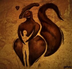 1boy 1girls big_ass cave_painting dinosaur dinosaur_girl heart_symbol huge_ass hugging human human_on_humanoid parasaurolophus upai